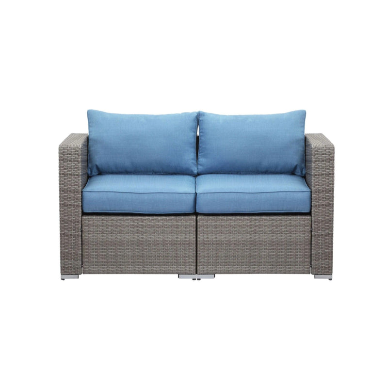 2 Piece Patio Loveseat Set With Thick Cushions, Outdoor Sectional Sofa For Balcony - Blue / Brown