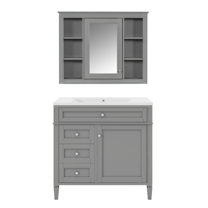 Bathroom Vanity With Mirror Cabinet, Storage Cabinet With 2 Soft Closing Doors And 4 Drawers, Undermount Sink