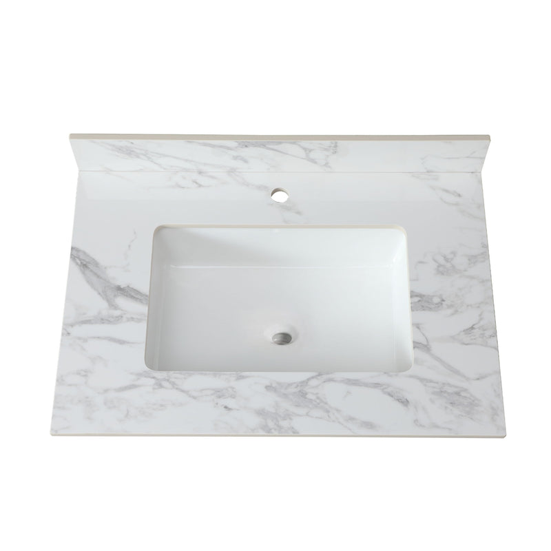 Elegant Bathroom Vanity Top With Rectangular Ceramic Sink And Backsplash