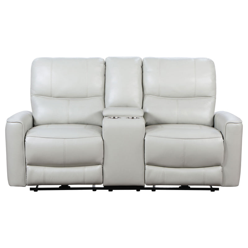 Denson - Upholstered Power Reclining Loveseat With Console And USB Port - Gray