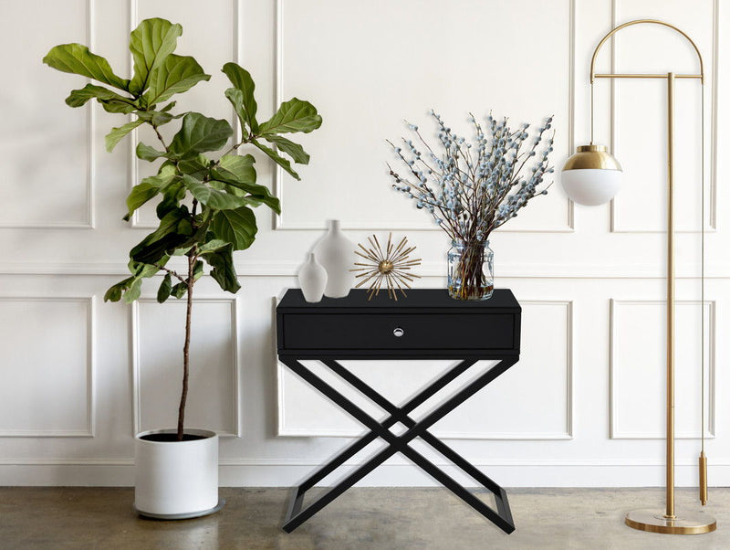 Koda - End Side Table Nightstand, Drawer And Cross Base