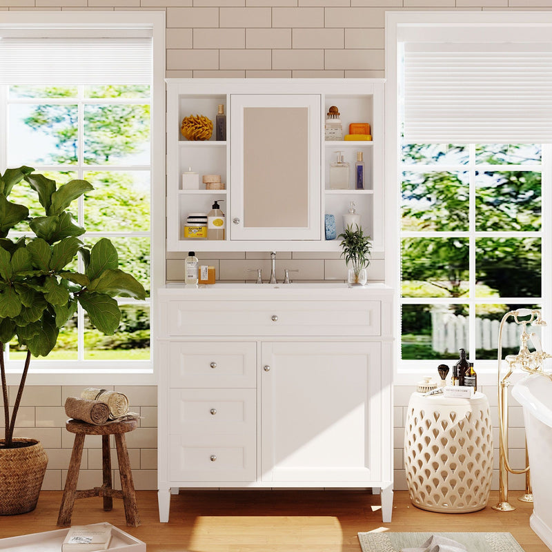 Bathroom Vanity With Mirror Cabinet, Storage Cabinet With 2 Soft Closing Doors And 4 Drawers, Undermount Sink