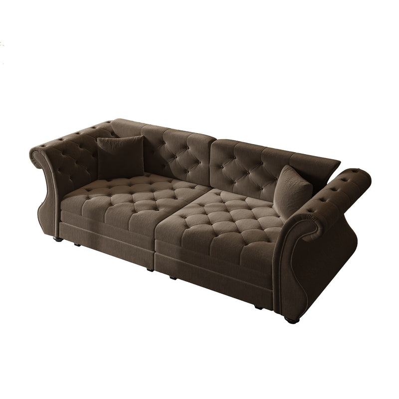 Oversized Chesterfield Pull Out Sofa Bed, Roll Arm Couch With Flower Tufting For Living Room