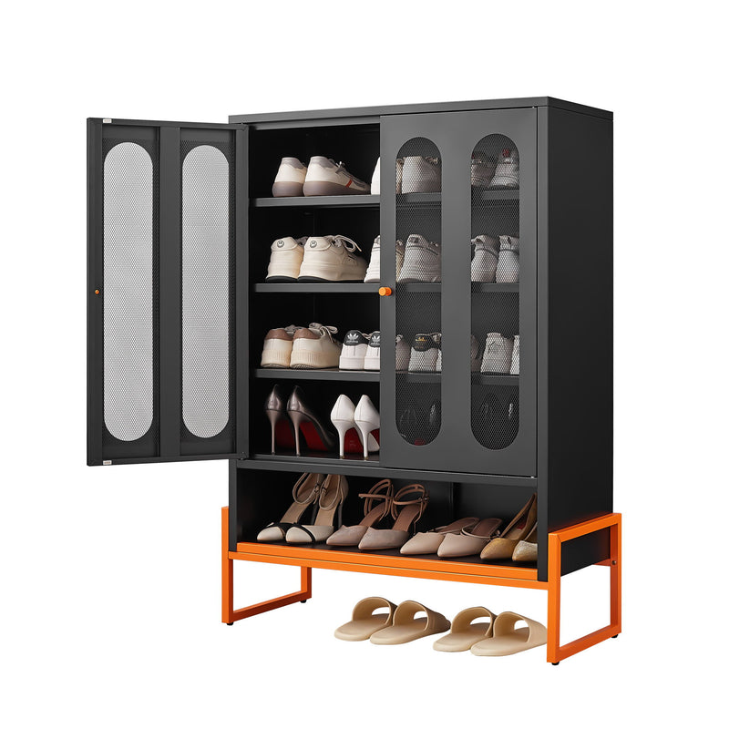 Modern Metal Shoe Cabinet With DoublebSided Doors And Adjustable Partitions