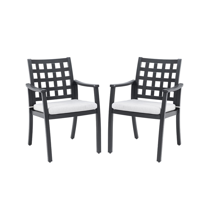 Cast Outdoor Patio Dining Chairs, Ergonomic Lattice Backrest Design, Sunbrella Cushion, Weather Resistant And Durable (Set of 2) - Ember Black