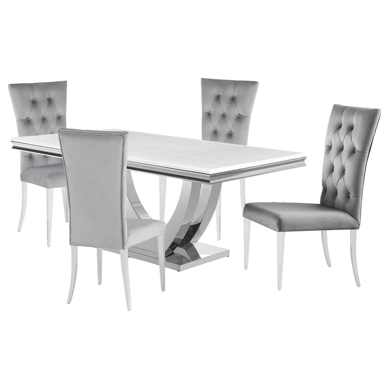 Allessandra - 5 Piece Dining Set With Table And Upholstered Chairs - Gray