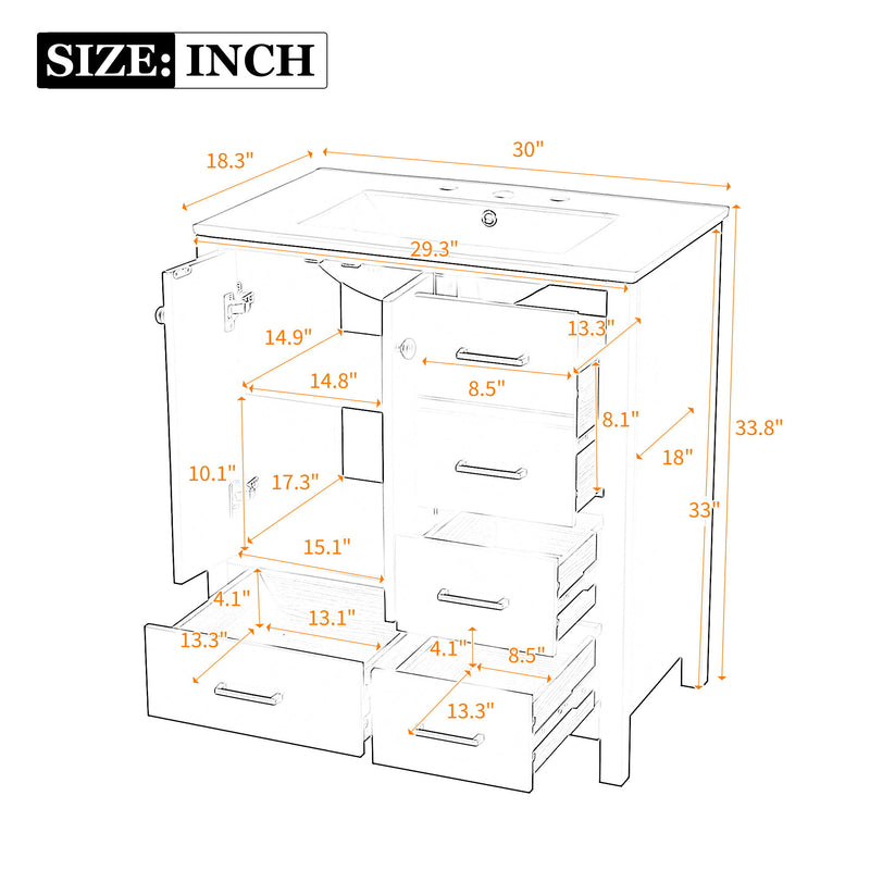 Retro Style Bathroom Vanity With Sink, Storage Cabinet