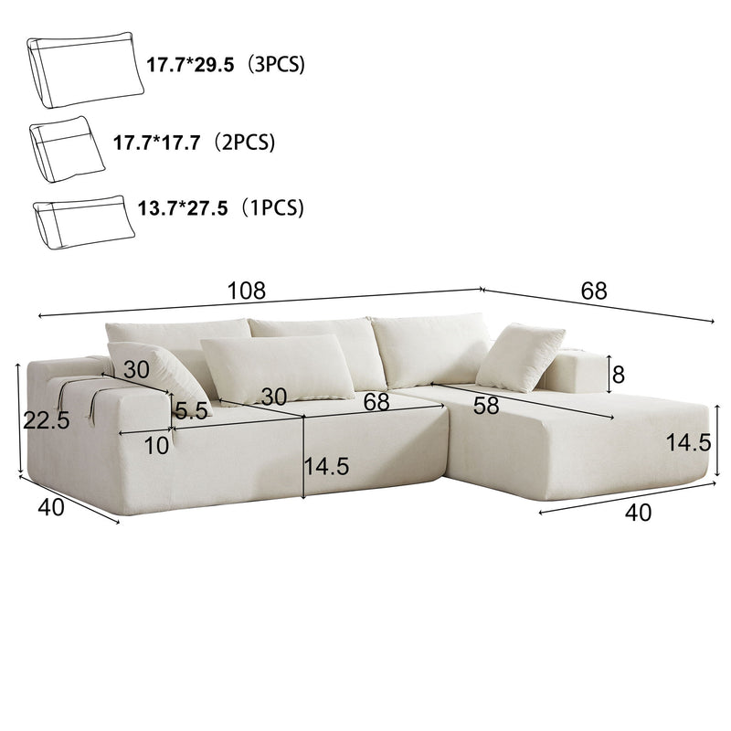 Modern Upholstered Sectional Sofa Couch Set With 6 Pillows, Free Combination