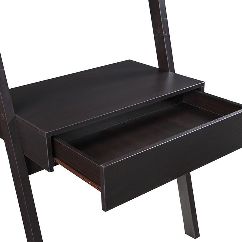 Wall Leaning Ladder Desk With 2 Shelves And 1 Drawer - Cappuccino