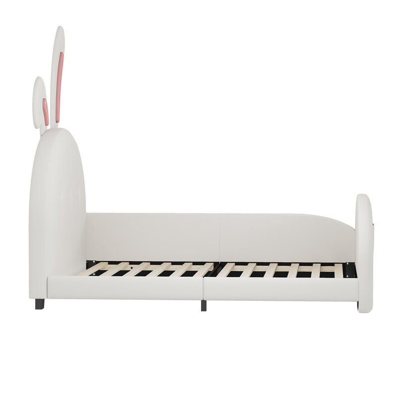 Upholstered Rabbit-Shape Princess Bed With Headboard And Footboard