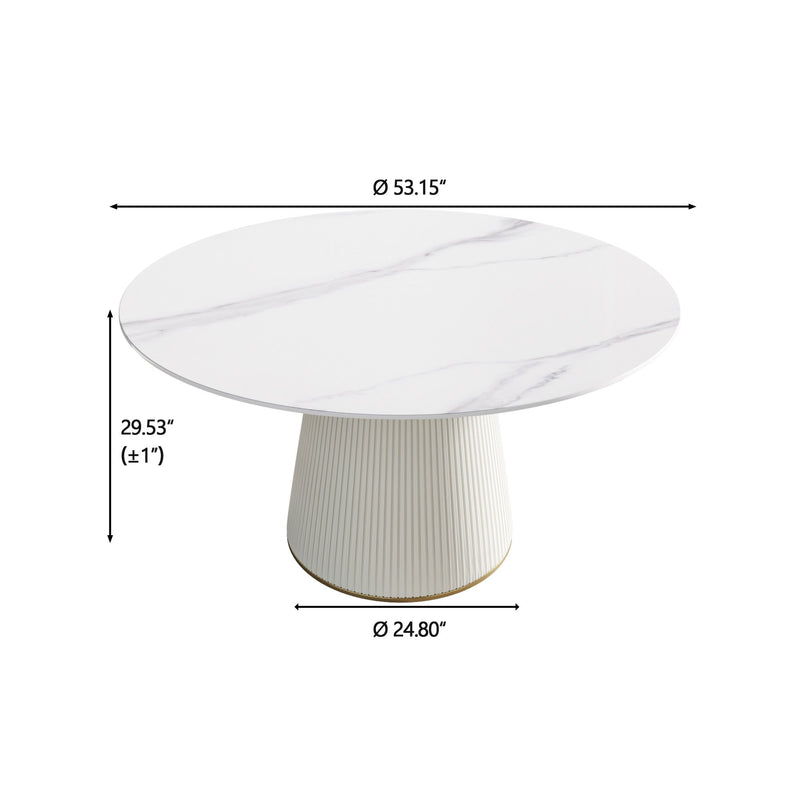 Modern Artificial Stone Round Plywood Base Dining Table, Can Accommodate 6 People, (Not Including Chairs) - White / Beige