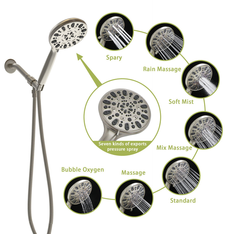 Multi Function Adjustable Hand Shower 7 Function Hand Shower, Wall Mounted - Brushed Nickel