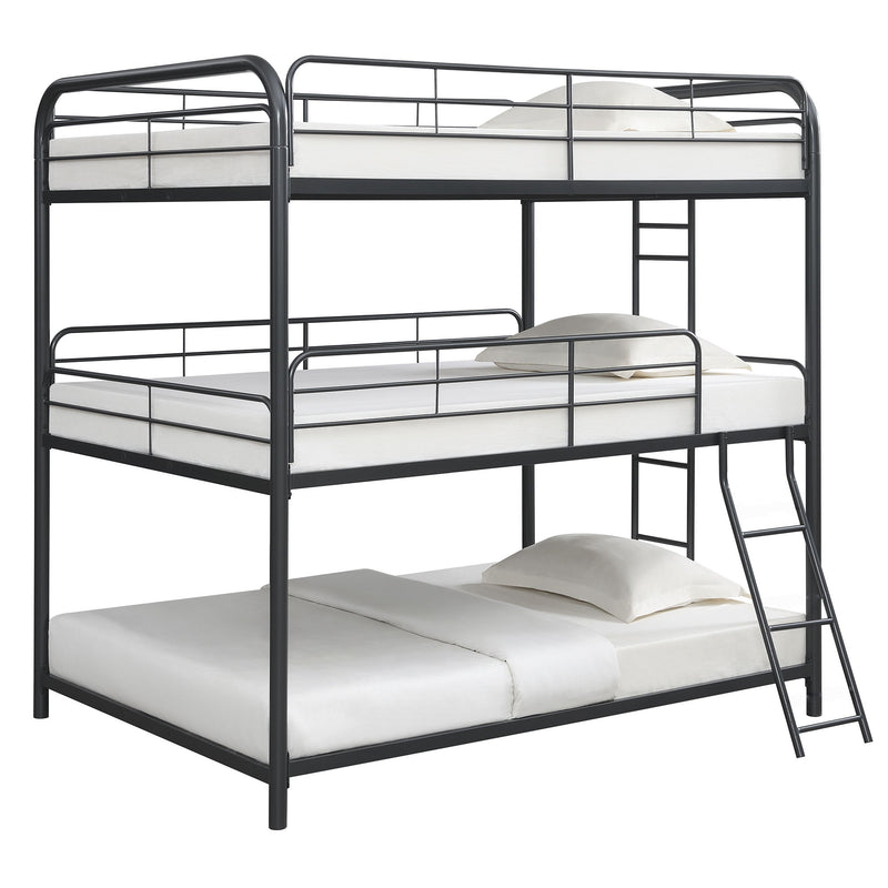 Triple Bunk Bed, Full Size With Sturdy Metal Frame And Safe Stairs - Black
