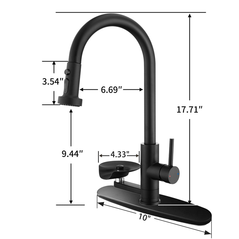 3 In 1 Kitchen Faucet With Press Type Glass Rinser, High Arc Pull Down Sprayer