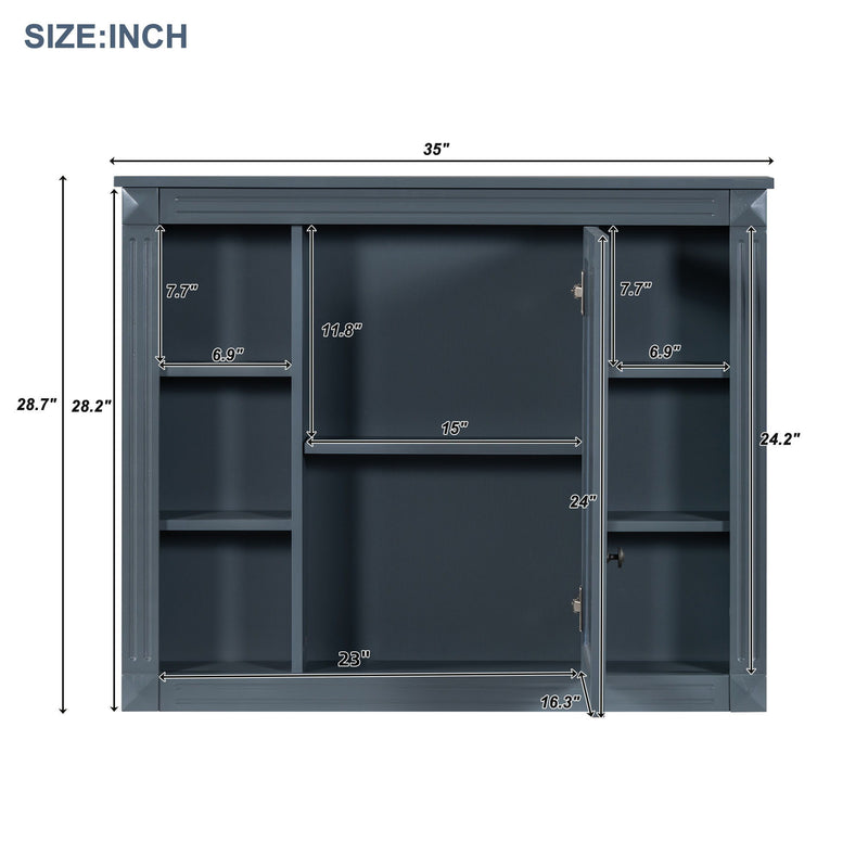 Wall Mounted Bathroom Storage Cabinet With Mirror, Cabinet With 6 Open Shelves And Adjustable Interior