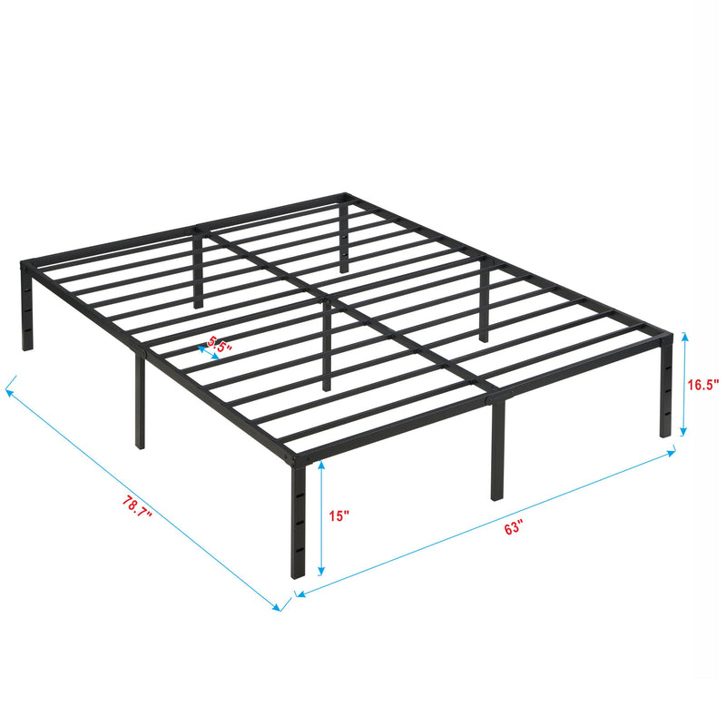 Heavy Duty Queen Size Bed Frame With Quiet Support - Black