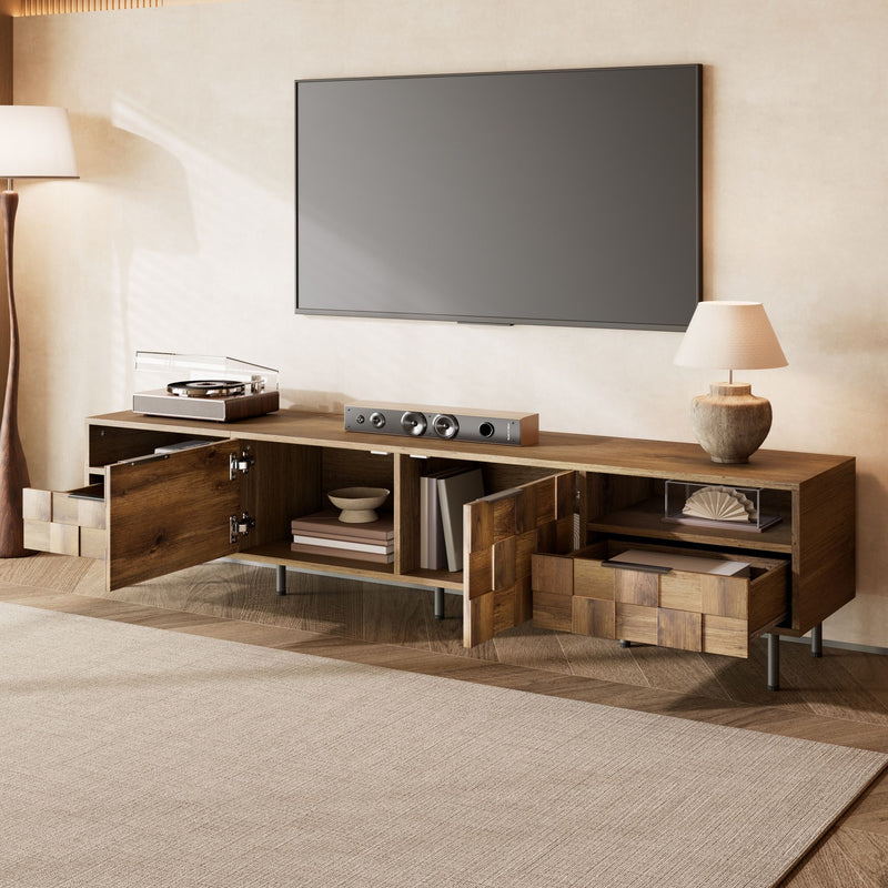 TV Stand With 2 Drawers, Media Console Table For TVs Up To 85'' - Natural