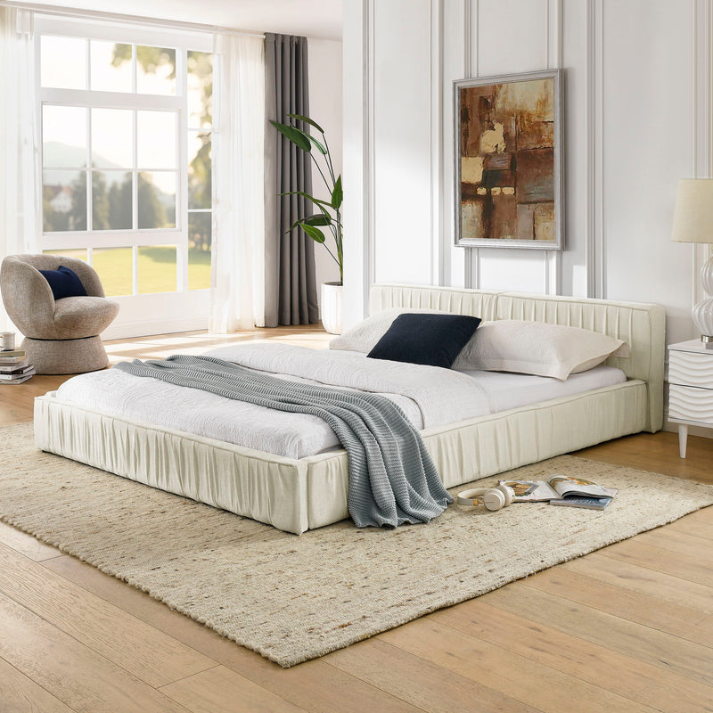 Modern Upholstered Platform Bed Frame With Pleated Design