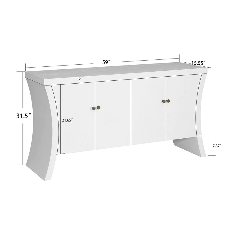 Refined Industrial 4 Door Credenza With Arc Legs & Bronze Clasps