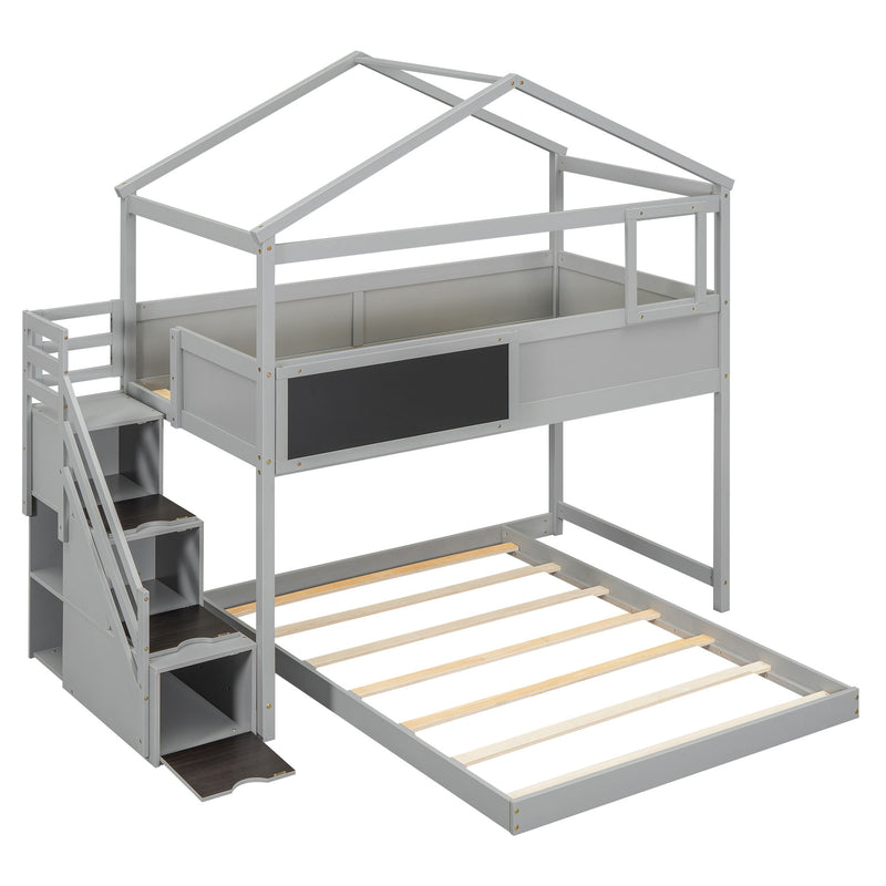 House Style Bunk Bed With Storage Staircase And board
