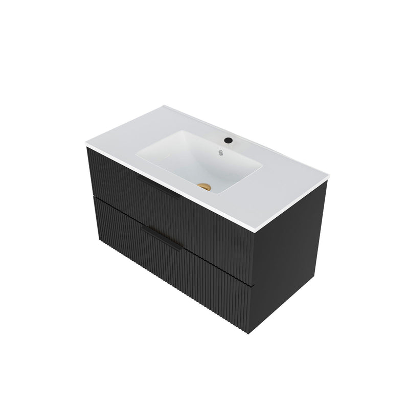 Modern Wall Mounted Floating Bathroom Vanity With Sink And Drawers