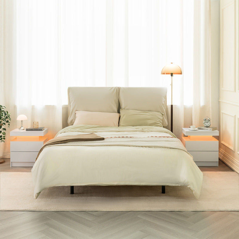 Modern LED Bedside Table Cabinet With Adjustable Lights And 2 Drawers - White