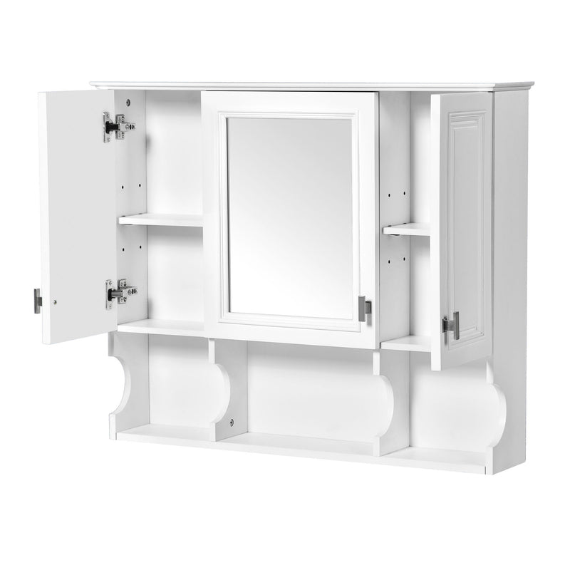 Wall Mounted Bathroom Medicine Wall Cabinet With Mirror & Open Shelves