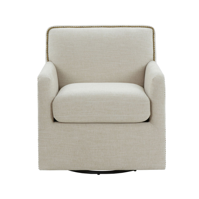 Tolland - Swivel Accent Chair With Antique Brass Nailhead Trim - Beige