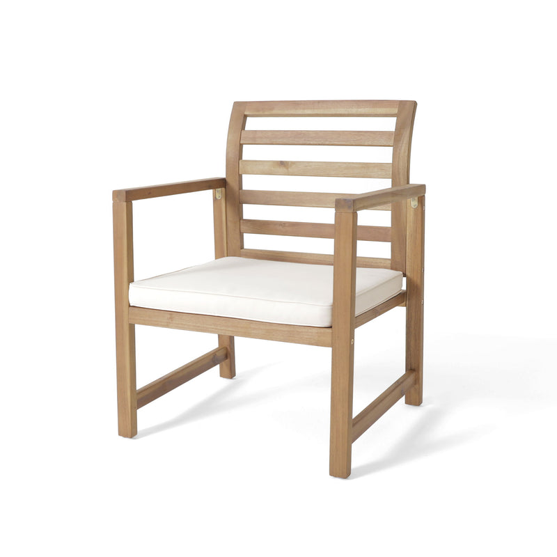 Outdoor Acacia Wood Club Chairs, 2 Pieces Set - Natural Stained / White