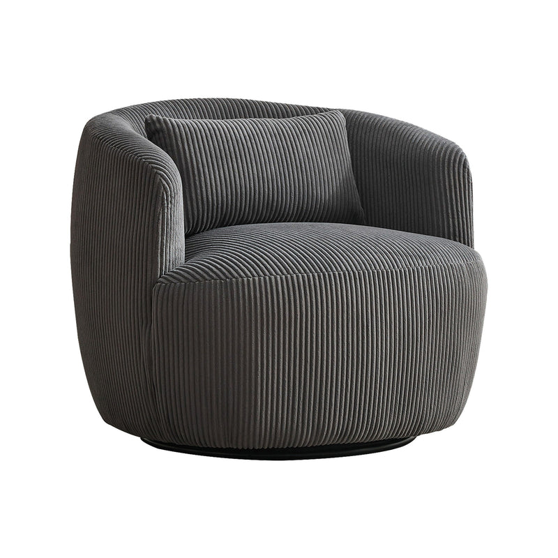 Wide Upholstered 360° Swivel Barrel Soft Chair With Pillow