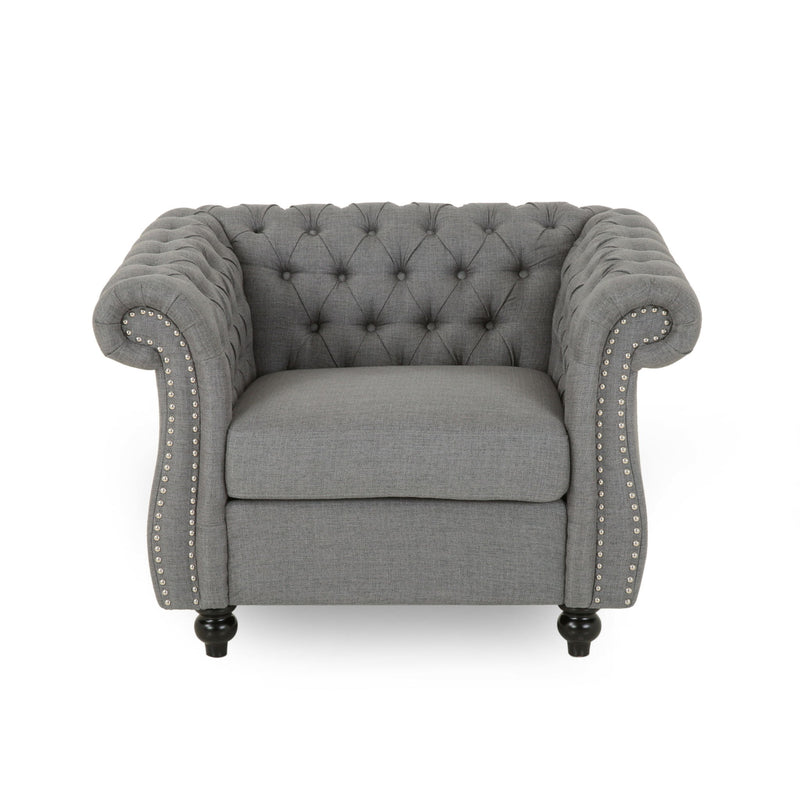 Nexuson - Upholstered Chesterfield Chair With Deep Tufted And Nailhead Trim