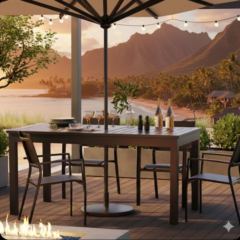 Extendable Outdoor Dining Table, All Weather, Slatted Top, Rust Proof - Gray