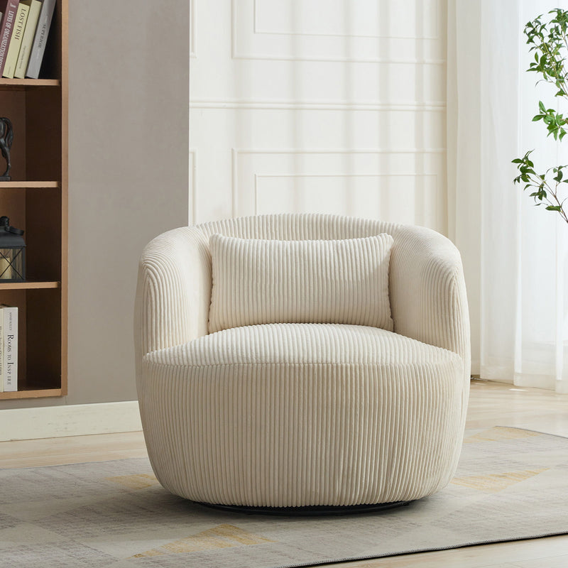 Wide Upholstered 360° Swivel Barrel Soft Chair With Pillow