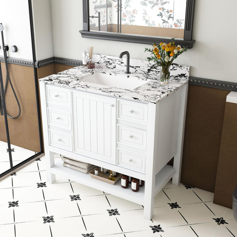 Bathroom Vanity Set With 3 Drawers And Storage Cabinet, Single Faucet Hole - White
