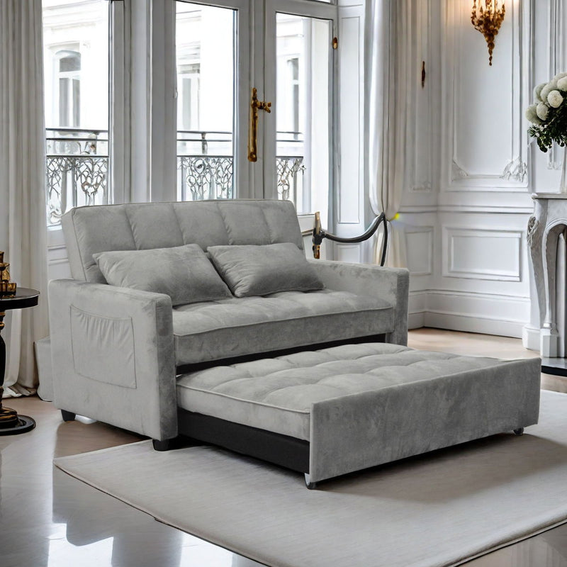 3 In 1 Convertible Sleeper Sofa Bed, Modern Fabric Futon Sofa Couch Pullout Bed, Adjustable Backrest With Three USB Ports, Two Side Pockets, Two Cup Holders And Swivel Phone Holder