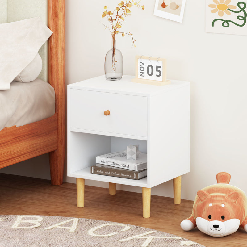 Nightstand With 1 Drawer And 1 Shelf - White