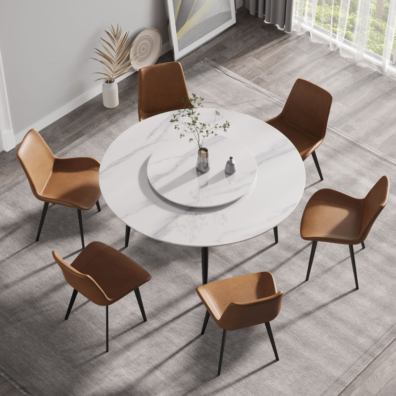 Modern Artificial Stone Round Dining Table, Can Accommodate 6 People Artificial Stone Turntable -