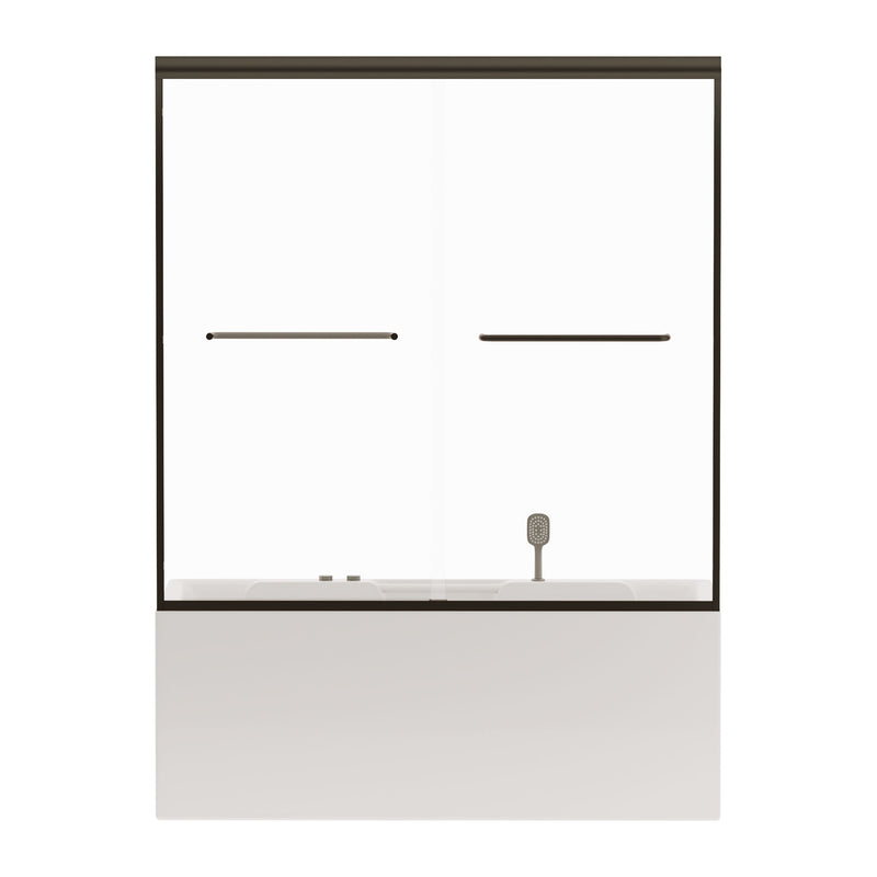 Double Sliding Bathtub Shower Door, Semi Frameless Bypass, 1 / 4" (6Mm) With Explosion - Proof Film, Adjustable Aluminum Alloy Frame