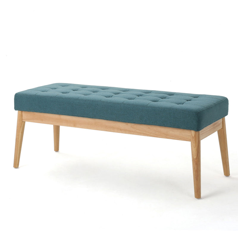 Vibratory - Button Tufted Upholstered Ottoman With Splayed Wooden Legs - Teal / Natural