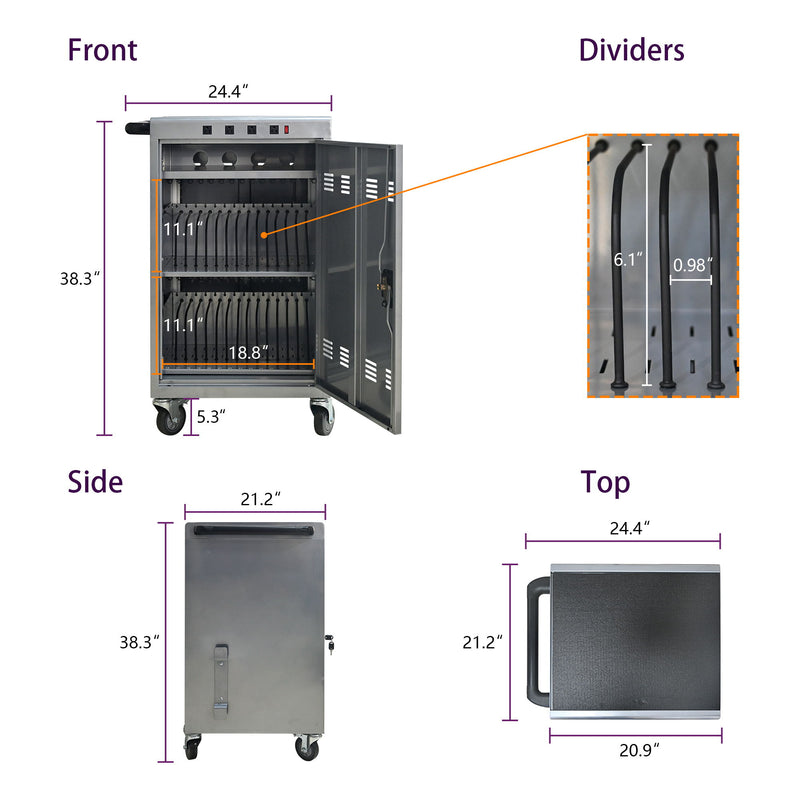 Mobile Charging Cart For Tablets Laptops 35, Device Capacity Matt Metal