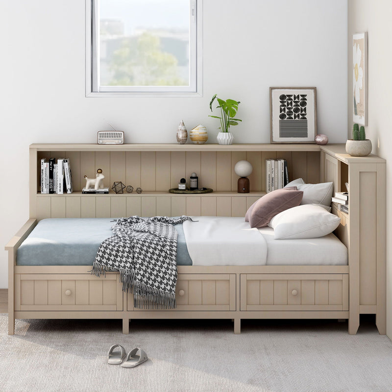 Daybed With Storage Shelves And 3 Drawers