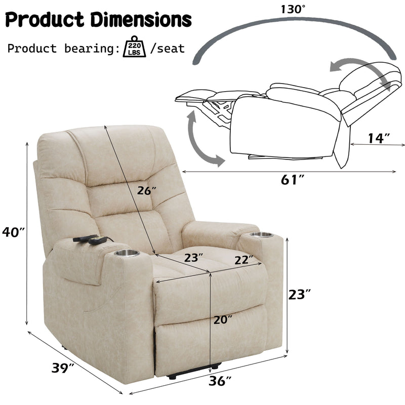 Nairi - Leather Aire Power Motion Recliner With Lift Heating Massage Function - Ivory
