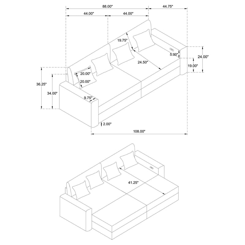 Clifford - Upholstered Dual Power Chaise Sofa - Black