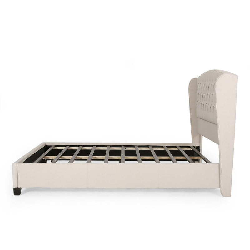 Twilight Fully Upholstered Fabric Wingback Queen Bed - Ivory