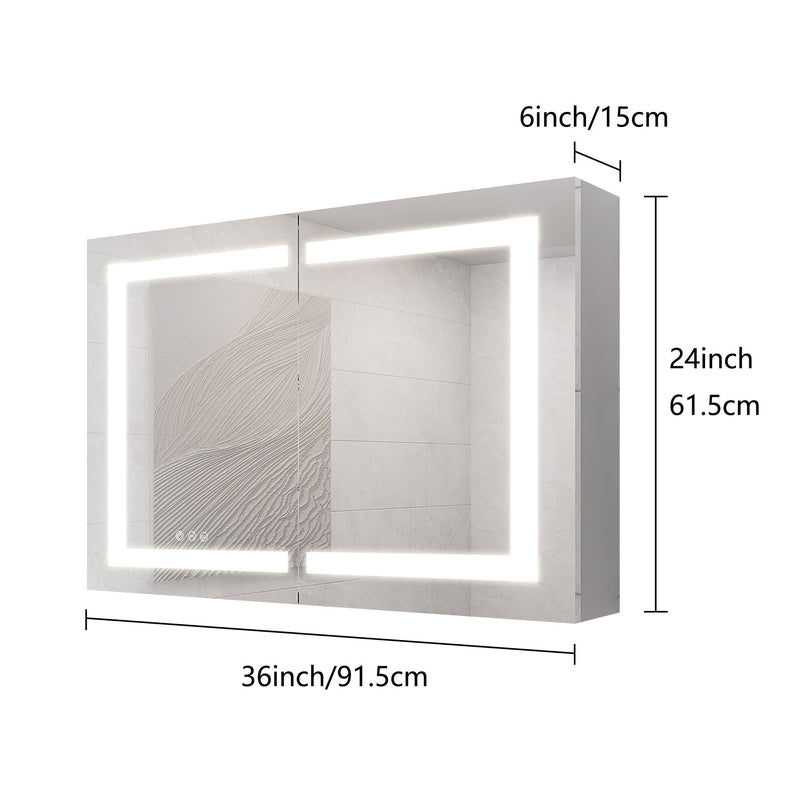 Medicine Cabinet With LED Vanity Mirror, Anti-Fog, Waterproof, Dimmable With Touch Switch