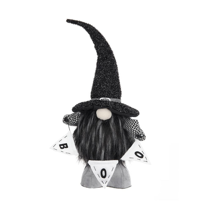 Gnome With 'Boo' Banner, For Halloween Decor - Black White