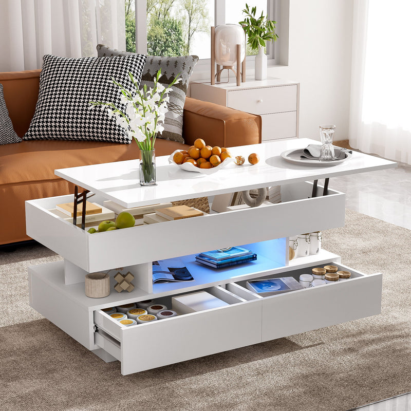 Multi Functional Lift Top Coffee Table With 2 Drawers