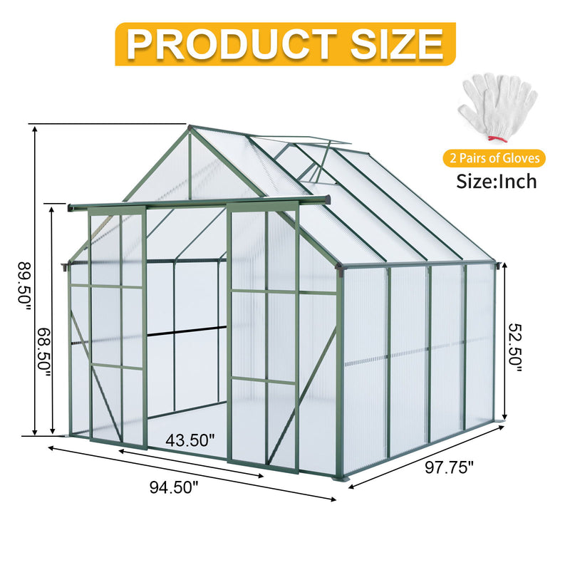 Double Door Polycarbonate house Raised Base And Anchor Aluminum Heavy Duty Walk In houses For Outdoor Backyard In All Season