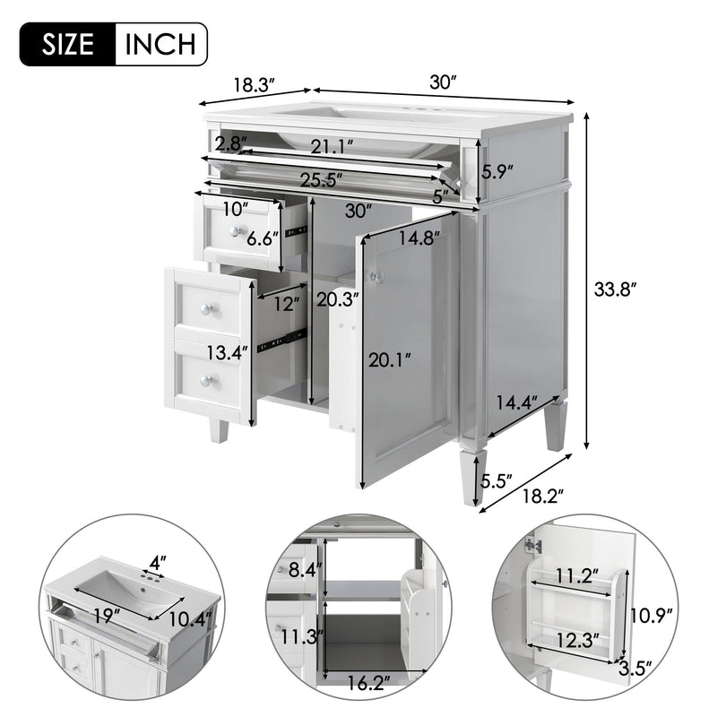 Bathroom Vanity With Top Sink, Modern Bathroom Storage Cabinet With 2 Drawers And A Tip-Out Drawer