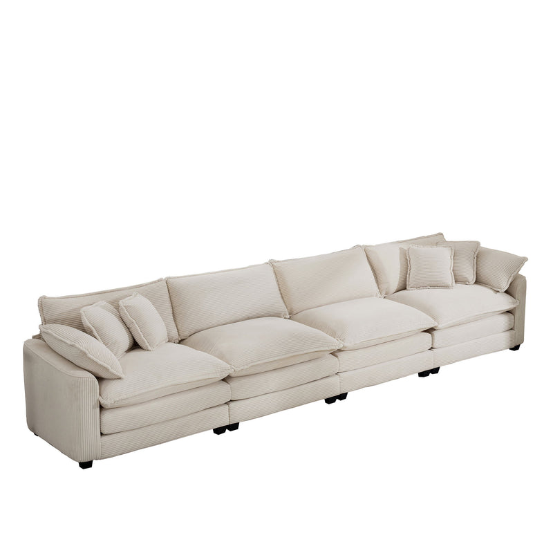 Modern Upholstered 4 Seater Fabric Sofa With Arm And Throw Pillows